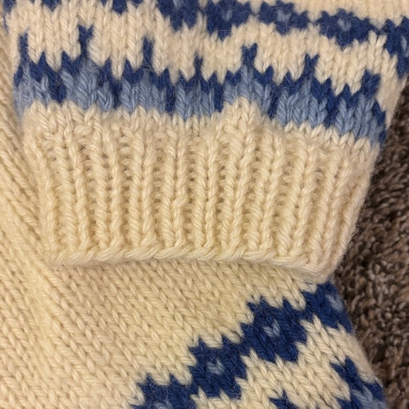 Women's Cream and Blue Cardigan Sweater - Picture 4 of 5